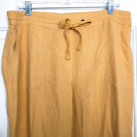 Per Se Pull On Drawstring Linen Blend Pants Yellow Gold Women's L - Picture 3 of 11